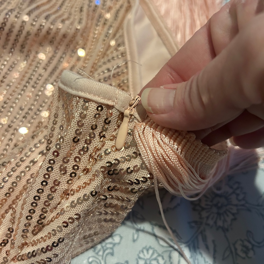 One-Shoulder Pink with Rose GoldSequin Party Dress - Picture 7 of 11